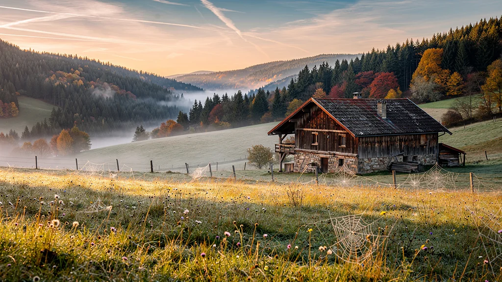 Ferme rustique dans les Hautes-Vosges au lever du soleil pour un jeûne de réseau de deux jours