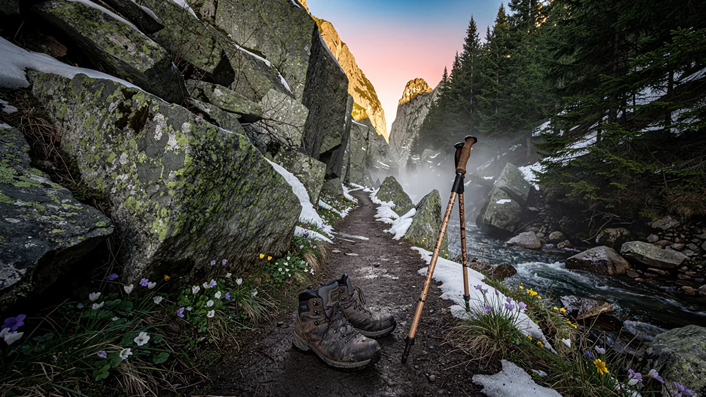 Sentier des Roches début saison avec terrain rocheux exigeant plus que des baskets pour la randonnée